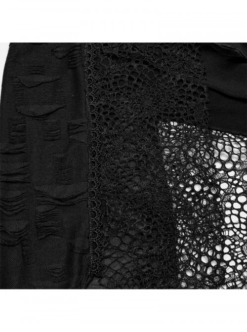 Versatile Gothic Style Fashionable Punk Mesh Yarn Black Lace Irregular Split Long Dress
