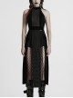 Black Gothic Style Sexy High Slit Halter Neck Sleeveless Slim Fit Long Dress