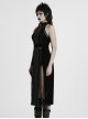 Black Gothic Style Sexy High Slit Halter Neck Sleeveless Slim Fit Long Dress
