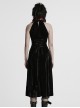 Black Gothic Style Sexy High Slit Halter Neck Sleeveless Slim Fit Long Dress