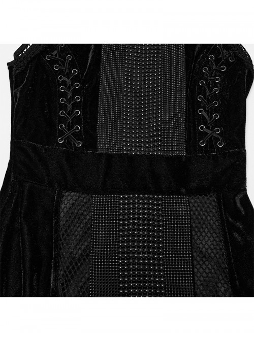Black Gothic Style Sexy High Slit Halter Neck Sleeveless Slim Fit Long Dress