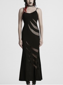 Black Punk Style Sexy Curvy Beauty Hollowed Out Elastic Knit Slim Fit Slip Dress