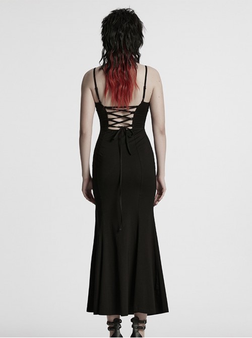 Black Punk Style Sexy Curvy Beauty Hollowed Out Elastic Knit Slim Fit Slip Dress