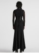 Black Punk Style Visual Creative Lace Mesh Yarn Slim Fit Long Sleeves Dress