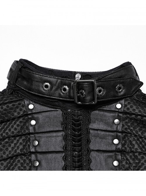 Black Punk Style Visual Creative Lace Mesh Yarn Slim Fit Long Sleeves Dress