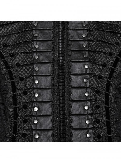 Black Punk Style Visual Creative Lace Mesh Yarn Slim Fit Long Sleeves Dress