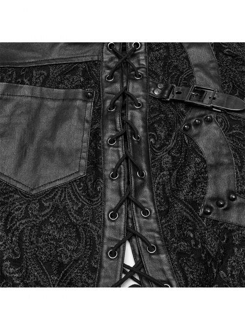 Gothic Style Visual Embroidered Lace Jacquard Black Side High Slit Eyelet Skirt