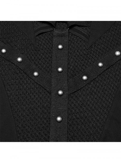 Black Punk Style Sacred Nun Sexy Translucent Mesh Yarn Hooded Visual Slim Fit Dress