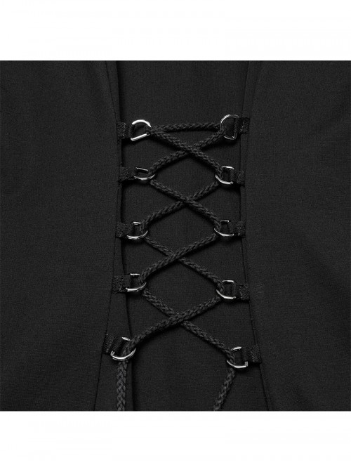Black Punk Style Sacred Nun Sexy Translucent Mesh Yarn Hooded Visual Slim Fit Dress