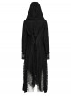 Gothic Style Tattered Knit Black Decadent Asymmetric Knitted Double Layers Hooded Coat