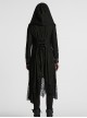 Gothic Style Tattered Knit Black Decadent Asymmetric Knitted Double Layers Hooded Coat