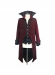 Men Glass Patterned Button Gothic Black Hand-Embroidered Fake Two Pieces Red Velvet Coats