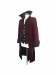 Men Glass Patterned Button Gothic Black Hand-Embroidered Fake Two Pieces Red Velvet Coats