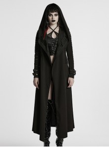 Punk Style Cool Elastic Knitted Denim Versatile Black Hooded Cut Washed Long Sleeves Jacket