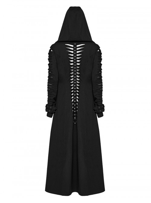 Punk Style Cool Elastic Knitted Denim Versatile Black Hooded Cut Washed Long Sleeves Jacket