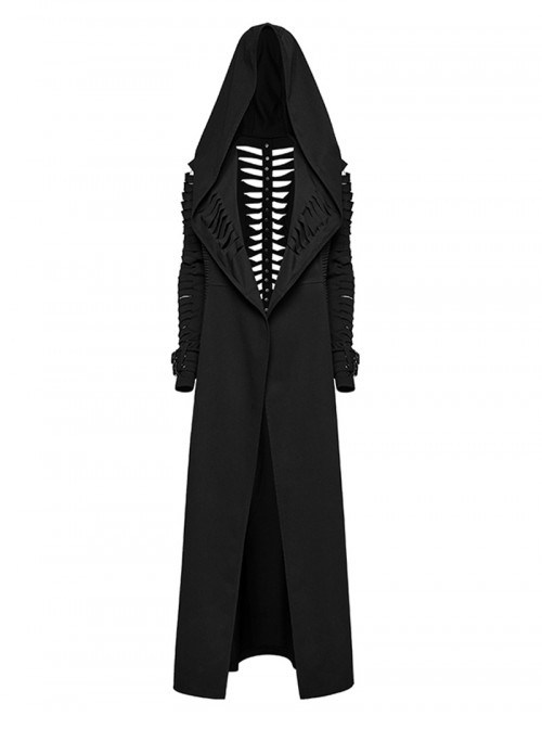 Punk Style Cool Elastic Knitted Denim Versatile Black Hooded Cut Washed Long Sleeves Jacket