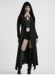 Punk Style Cool Elastic Knitted Denim Versatile Black Hooded Cut Washed Long Sleeves Jacket