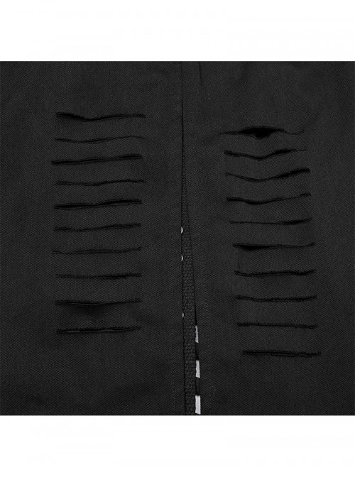 Punk Style Cool Elastic Knitted Denim Versatile Black Hooded Cut Washed Long Sleeves Jacket