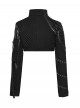 Black Twill Woven Handsome Sexy Unique Visual Focus Punk Style Ultra Short Motorcycle Jacket