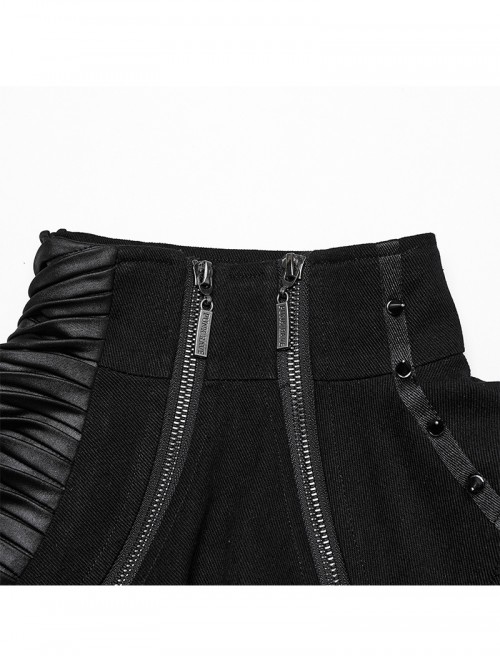 Black Twill Woven Handsome Sexy Unique Visual Focus Punk Style Ultra Short Motorcycle Jacket