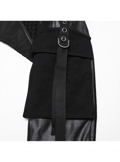 Black Twill Woven Handsome Sexy Unique Visual Focus Punk Style Ultra Short Motorcycle Jacket
