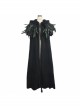 Gothic Detachable Feather 3d Ribbons Decorated Woollen Hooded Black Big Cape