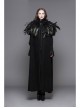 Gothic Detachable Feather 3d Ribbons Decorated Woollen Hooded Black Big Cape
