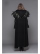 Gothic Detachable Feather 3d Ribbons Decorated Woollen Hooded Black Big Cape