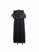 Gothic Detachable Feather 3d Ribbons Decorated Woollen Hooded Black Big Cape