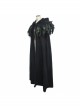 Gothic Detachable Feather 3d Ribbons Decorated Woollen Hooded Black Big Cape