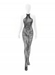 Snake Pattern See-Through Jacquard Mesh Tearable Jumpsuit Halter Neck Body Stockings Sexy Lingerie