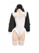 Nun Of The Dark Moon High Waist Exposed Hip Hidden Button Open Crotch Bodysuit Sexy Lingerie Set