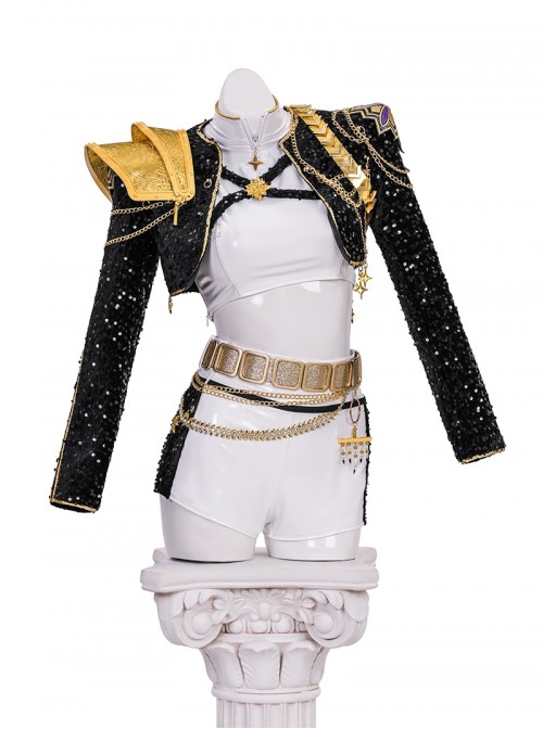 KPop Demon Hunters Rumi Black White Stage Halloween Cosplay Costume Set Without Shoes