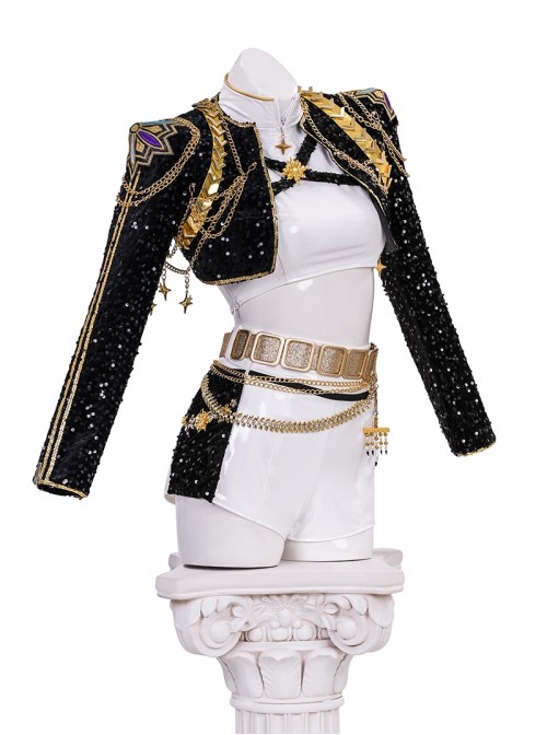 KPop Demon Hunters Rumi Black White Stage Halloween Cosplay Costume Set Without Shoes