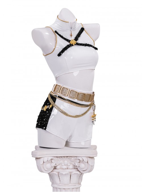 KPop Demon Hunters Rumi Black White Stage Halloween Cosplay Costume Set Without Shoes