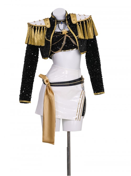 Animated Movie KPop Demon Hunters Mira Golden Black Performance Outfit Halloween Cosplay Costume Set Without Shoes