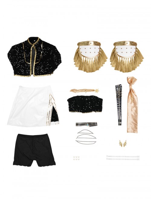 Animated Movie KPop Demon Hunters Mira Golden Black Performance Outfit Halloween Cosplay Costume Set Without Shoes