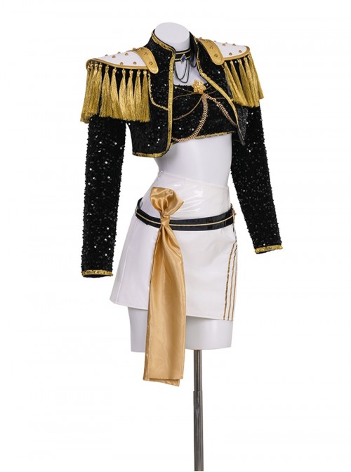 Animated Movie KPop Demon Hunters Mira Golden Black Performance Outfit Halloween Cosplay Costume Set Without Shoes