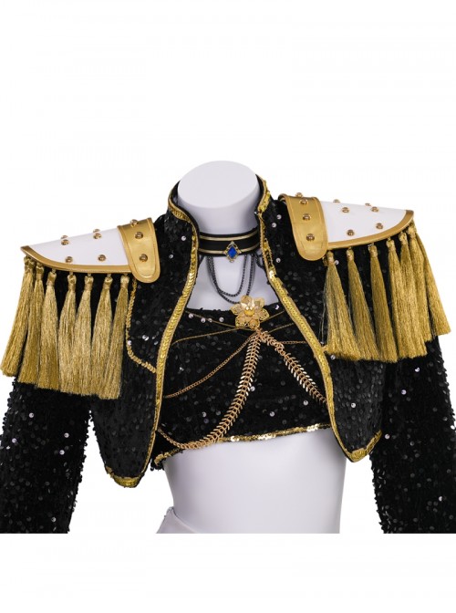 Animated Movie KPop Demon Hunters Mira Golden Black Performance Outfit Halloween Cosplay Costume Set Without Shoes