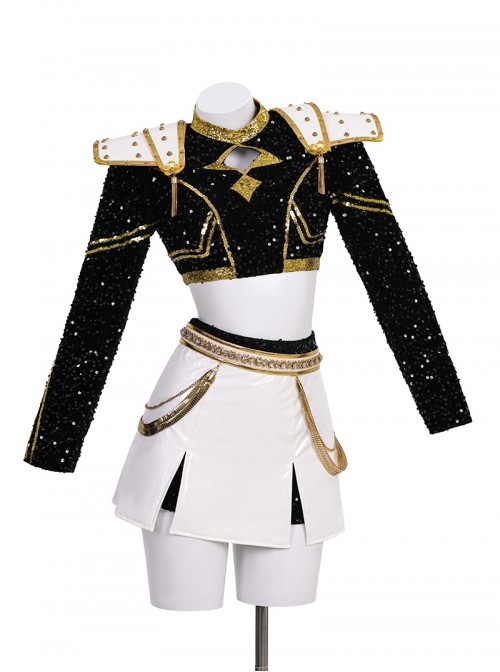 Animated Movie KPop Demon Hunters Zoey Golden Black Performance Outfit Halloween Cosplay Costume Set Without Shoes