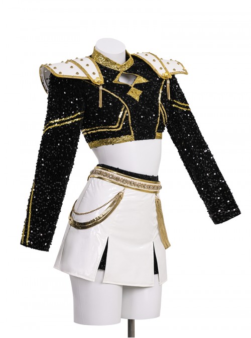 Animated Movie KPop Demon Hunters Zoey Golden Black Performance Outfit Halloween Cosplay Costume Set Without Shoes