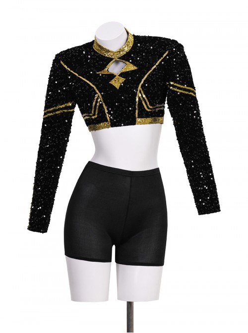 Animated Movie KPop Demon Hunters Zoey Golden Black Performance Outfit Halloween Cosplay Costume Set Without Shoes