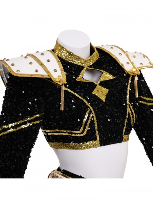 Animated Movie KPop Demon Hunters Zoey Golden Black Performance Outfit Halloween Cosplay Costume Set Without Shoes