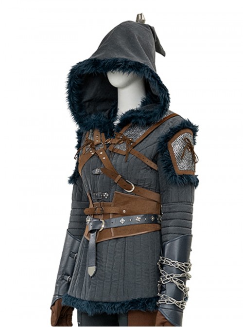 Games The Witcher 4 Ciri Halloween Cosplay Costume Gray Hooded Cape