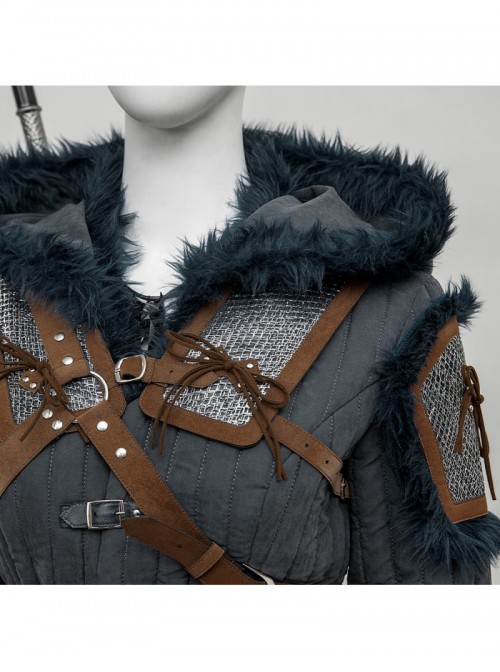 Games The Witcher 4 Ciri Halloween Cosplay Costume Gray Hooded Cape