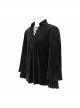 Chest Lace Lace-Up Flower Spikes Lantern Long Sleeve Pleated Velvet Black Gothic Shirt