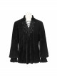 Chest Lace Lace-Up Flower Spikes Lantern Long Sleeve Pleated Velvet Black Gothic Shirt