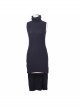 Collar Ribbed Sleeveless One-Side Waist Pins Slits Black Punk Dress