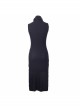 Collar Ribbed Sleeveless One-Side Waist Pins Slits Black Punk Dress