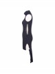 Collar Ribbed Sleeveless One-Side Waist Pins Slits Black Punk Dress